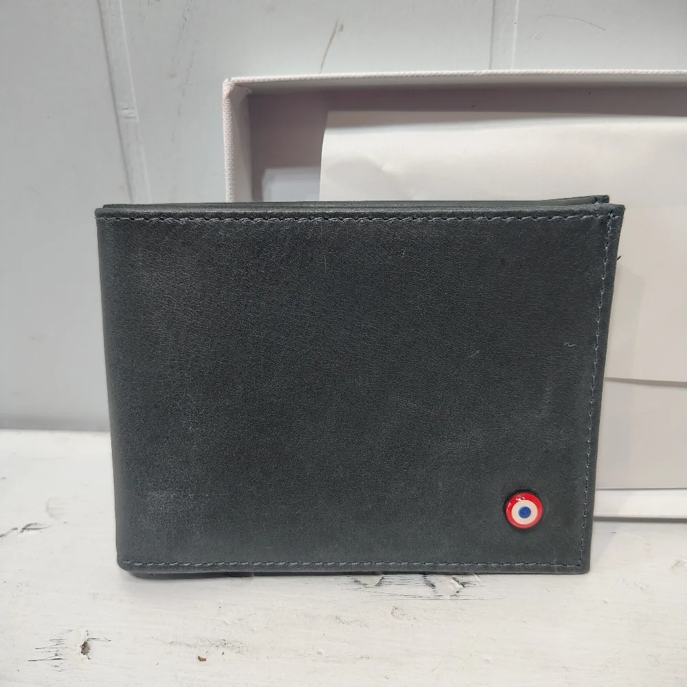 Men’s Italian Nubuck Leather Wallet Gift Boxed Gray Larmorie Officiel Arthur 2.0